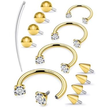 Imagem de Msndnkwo Piercing de nariz de ferradura 18G 16G, piercing de nariz de aço cirúrgico, piercing de nariz de zircônia cúbica, anéis de nariz roscados internamente para mulheres, brinco de argola dupla