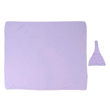 Imagem de Conjunto de cobertor e chapéu infantil macio para a pele do bebê Cobertor para recebimento de recém-nascidos Capa de enfermagem para meninos meninas Tecido de fibra leve 1 (Roxa)