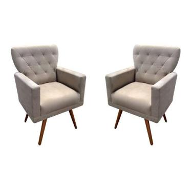 Imagem de Kit 2 Poltronas Decorativa Aurora Suede Bege Pés Madeira Mz Decor - Ma