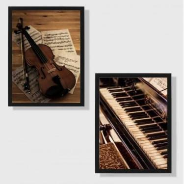 Imagem de Kit 2 Quadros Piano E Violino 24X18Cm - Quadros On-Line