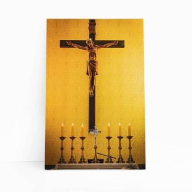 Imagem de Quadro Jesus Cristo Crucificado Altar Igreja Canvas 60X40Cm - Plimshop