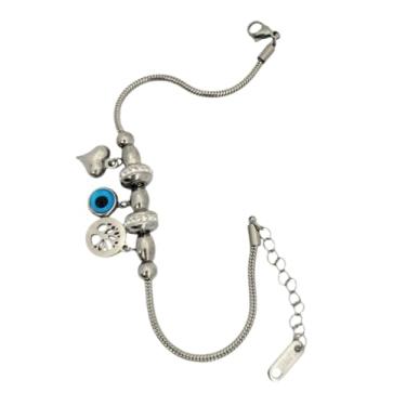 Imagem de Pulseira Bracelete com Berloques Olho Grego em Aço Inox