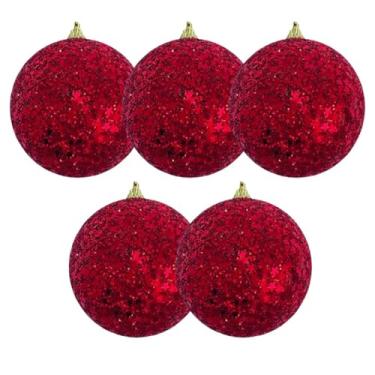 Imagem de Kit com 5 Bolas, Bolinhas de Natal Vermelhas Decoradas e Brilhantes, 8cm – Enfeites Decorativos para Árvore, Pinheirinho, Ornamentos para pendurar na Árvore de Natal, De luxo