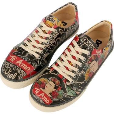 Imagem de DOGO Tênis feminino de couro vegano, feito à mão e exclusivo, Design Te Amo, 36