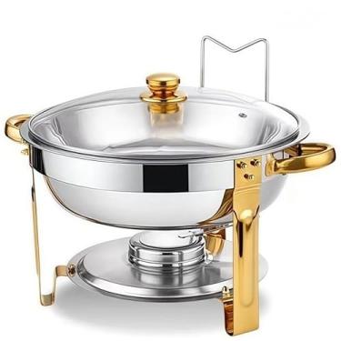 Imagem de Fogão Redondo para Buffet, Aço Inoxidável, 4.7L, com Tampa de Vidro, Fogão a Álcool, Redondo