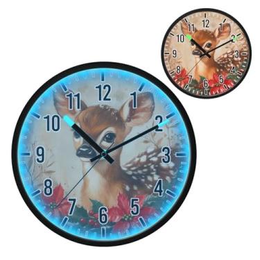 Imagem de Blueangle Relógio de parede LED que brilha no escuro e ativado por voz, silencioso design de rena de Natal de 30,5 cm, operado por bateria para decoração de quarto e sala de estar (315)