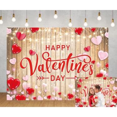 Imagem de Feliz Dia dos Namorados, vermelho, rosa, corações amorosos, fundo de madeira rústica para fotografia para decoração de festa do dia dos namorados, adereços de cabine de fotos, suprimentos para eventos