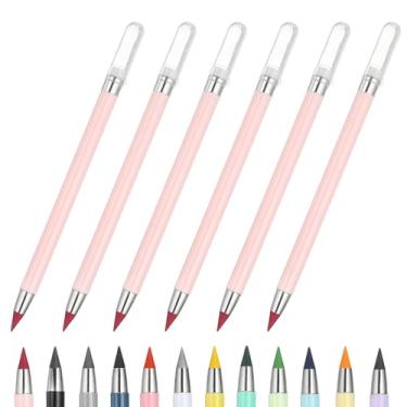 Imagem de PATIKIL Forever Pencil, conjunto de 6 peças de lápis de metal afiados mecânicos fofos para livros de colorir, esboço, desenho, escrita, arte, iniciante, marcador rosa