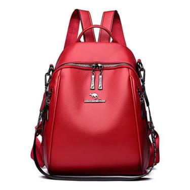 Imagem de Mochila Feminina de Couro Vintage Sintético Macio Antifurto Canguru - 