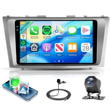 Imagem de Rádio estéreo automotivo 4 núcleos 4G + 128 G para Toyota Camry 2006-2011, sem fio Carplay Android Auto, 5G WiFi + GPS, rádio com tela sensível ao toque embutida de 9 polegadas para Camry, câmera de