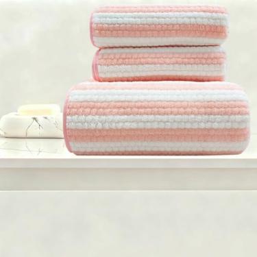 Imagem de USTIDE Conjunto de toalhas de banho listradas de 3 peças, toalha de banheiro de microfibra - 1 toalha de banho, 2 toalhas de mão, super macias, toalhas altamente absorventes para banheiro, academia
