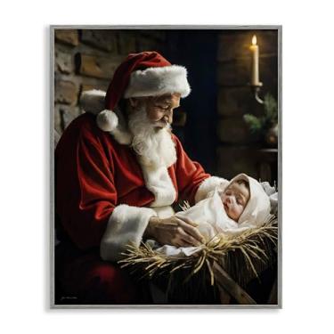 Imagem de Stupell Industries "Papai Noel e bebê Jesus", arte giclée emoldurada, cinza, 28 x 35 cm