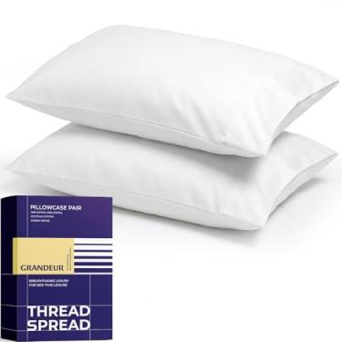 Imagem de THREAD SPREAD Fronhas de travesseiro 100% algodão egípcio Queen Size Conjunto de 2 - Fronhas de algodão padrão/Queen de luxo da série 2000 (53 cm x 81 cm, branca), fronhas de hotel com fecho de