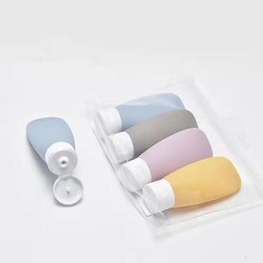 Imagem de 4 garrafas de viagem para artigos de higiene pessoal, frascos de xampu e condicionador de plástico Morandi Color, essenciais para viagens de acampamento