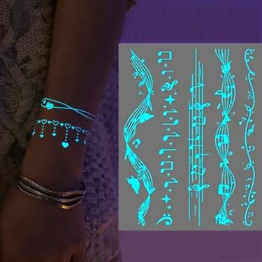 Imagem de 1 adesivo de tatuagem temporária que brilha no escuro ativado por luz negra, adesivo responsivo para pescoço e perna do braço, fácil aplicação para festas, JSN, 020