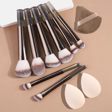 Imagem de Conjunto de 11 pincéis de maquiagem com esponja de maquiagem Puff da base e pó à sombra, blush e contorno, Style01
