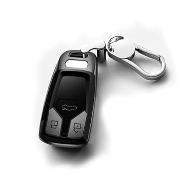 Imagem de K LAKEY Capa para chaveiro, adequada para Audi Bottons chave remota A4 RS4 A5 F5 S5 RS5 A6 A7 C8 A8 Q5 FY Q7 4M TT TTS TTRS R8 chaveiro de cobertura total, capa inteligente de TPU macia com chaveiro de liga preta