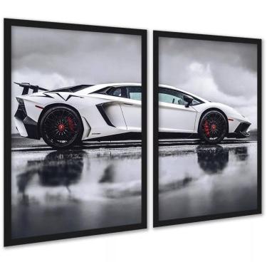 Imagem de Kit 2 Quadros Decorativos Carro Luxo Esportivo 45X34Cm Vidro