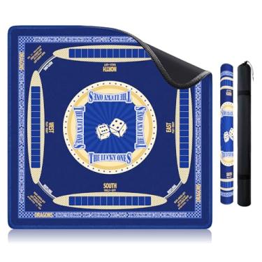 Imagem de Mahjong Mat for Table (32x32 Inch), Waterproof, Wrinkle-Resistant, Non-Slip & Quiet Table Cover, with Printed Game Rules & Portable Tote Bag, for American Mahjong, Cards, Board Games (lucky blue)