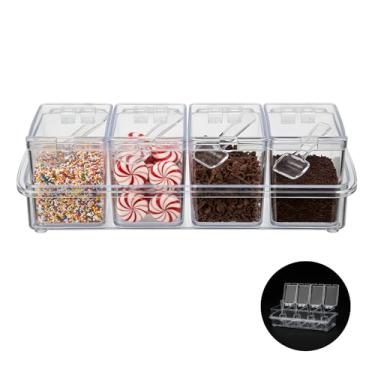 Imagem de Wiojtry 8 tigelas de açúcar com tampa e colher kit de barra de coberturas de sorvete e conjunto organizador de especiarias doces bandeja de sais dispensador de açúcar potes de armazenamento de colher