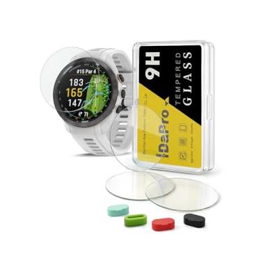 Imagem de iDaPro [Pacote com 4] Protetor de tela para Garmin Approach S70 42 mm GPS Golf Watch + plugues de silicone antipoeira vidro temperado anti-arranhões sem bolhas
