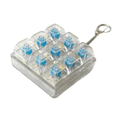 Imagem de Almencla Mini chaveiro com teclado, brinquedo de dedo, cubo de teclado mecânico relaxante, presente antiestresse leve com botões, brinquedo de clique, Transparente 6x6x3cm