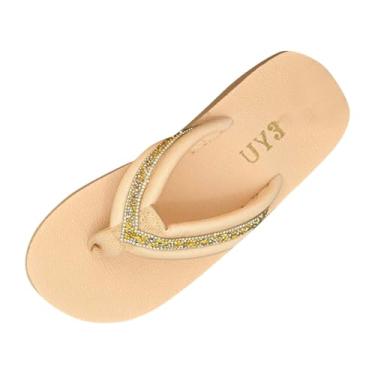 Imagem de Sandália feminina elegante de lazer, combina com todos os dedos, design confortável, sola plana para primavera, verão, praia, caminhada ao ar livre e uso casual, Bege, 36