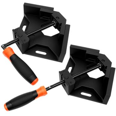 Imagem de DIKTALK Pacote com 2 braçadeiras de ângulo reto | Mandíbula giratória de alumínio autoajustável e alça dobrável | Grampos de canto para marcenaria, soldagem e fixação de gangues