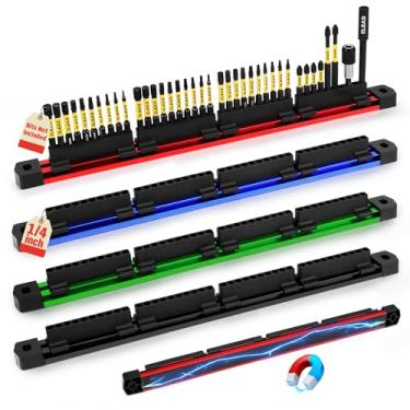 Imagem de ELEAD 4 peças de suporte magnético deslizável, armazenamento de 160 furos com trilho magnético forte, organizador de brocas de chave de fenda para sua especialidade (pontas não incluídas)