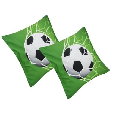 Imagem de Generic Fronha Esportiva Com Estampa de Bola, Capa de Almofada Elegante Com Fecho de Zíper para Decoração de Casa, sofá, Cama, Escritório, 2 Peças para Sala de Estar (Futebol)