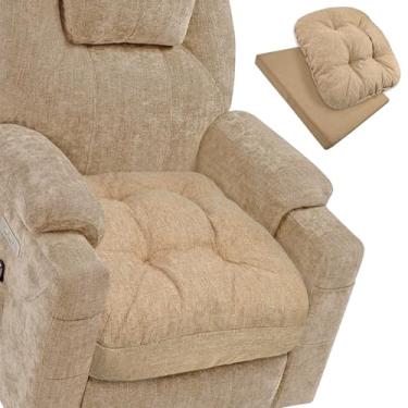 Imagem de BUYUE Almofada de cadeira de suporte de espuma de látex natural para idosos, removível de 2 camadas, almofada reclinável reversível de 2 faces, almofada de poltrona para sofá, poltrona, substituição