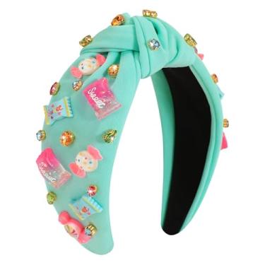 Imagem de Gmmidea Tiara feminina com nó de doce, fofo, arco-íris, pirulito, cupcake, faixa de cabelo com contas, nó largo, faixa de cabelo de aniversário, acessórios de cabelo doce doce