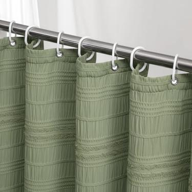 Imagem de Siiluminisoy Cortina de chuveiro verde sálvia cortina de chuveiro para banheiro cortinas de chuveiro de tecido listrado rústico 72 x 84