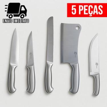 Imagem de Conjunto Profissional de Facas para Cozinha Peixeira Pão Desossa Cutel