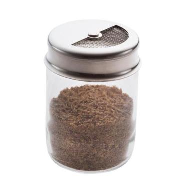 Imagem de Polvilhador Pote De Vidro Com Tela Polvilhar Tampa De Inox Doces Padar