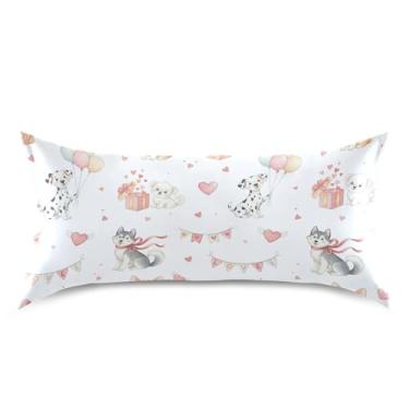 Imagem de Wassud Cães balões corações dia dos namorados fronha de cetim para cabelo e pele fronhas de seda lisa king size fronhas respiráveis com fecho de envelope