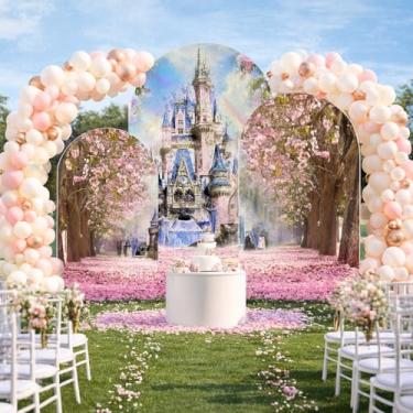 Imagem de Agogos Conjunto de 3 capas de arco de chá de bebê de conto de fadas do castelo de elastano para decoração de festa de casamento de aniversário de princesa (1,2 m, 1,5 m, 1,8 m, 3 peças)