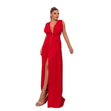 Imagem de Vestido Longo Elegante com Fenda e decote V, estilo festa Ano Novo Nat