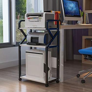 Imagem de Suporte de impressora vintage, suporte de impressora móvel de 3 andares para escritório, mesa lateral, CPU, arquivos, livros, armazenamento de detritos, rack de impressora de chão com polia móvel