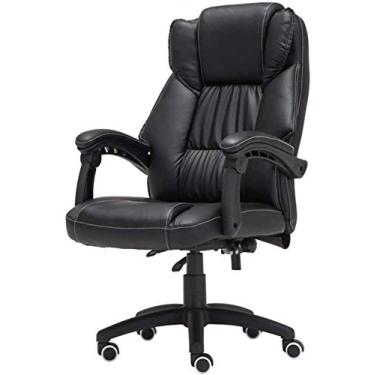 Imagem de Cadeira de escritório executiva de luxo, cadeira de escritório ergonômica, de couro, para jogos de computador, suporte lombar embutido ajustável e ângulo de inclinação, encosto alto
