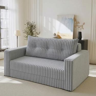 Imagem de HABUTWAY Sofá-cama dobrável, cadeira conversível 2 em 1 com travesseiro, cadeira dobrável portátil com apoio de braço, sofá confortável para sala de estar, quarto, dormitório, escritório, cinza claro