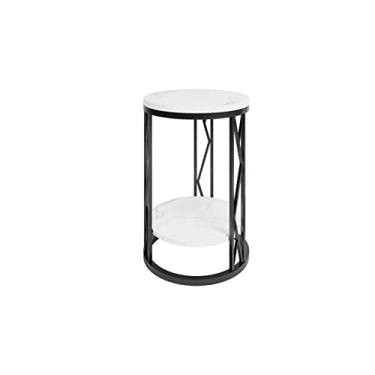 Imagem de UWEREBFM Mesa lateral redonda com moldura de metal, suporte para placa de rocha, escritório, sala de estar, sofá, mesa de centro pequena, suporte de mesa de canto de 2 camadas, quarto, cabeceira