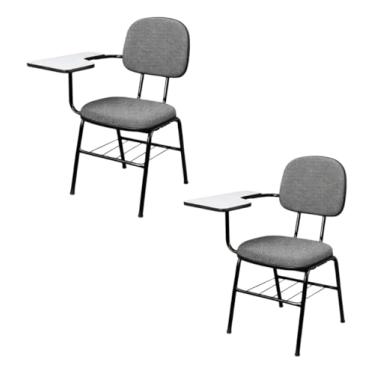 Imagem de Kit 2 Cadeira Universitária Secretária com Prancheta e Gradil, Estofada, Estrutura Metálica, Suporta até 120kg (Preto)