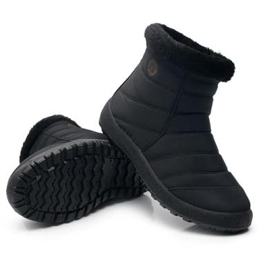 Imagem de Botas femininas de cano curto de pele quente para neve sapatos de inverno impermeáveis acolchoados botas de inverno calçados, Preto, 37