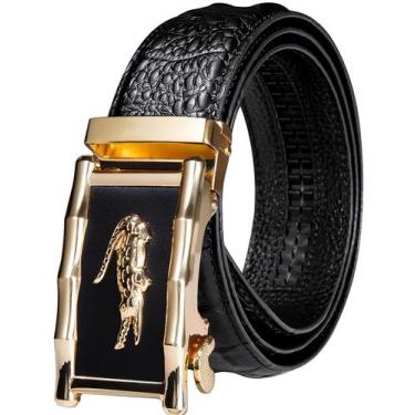 Imagem de Cinto Ratchet Belt Barry.Wang masculino de couro granulado marrom com 