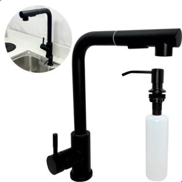Imagem de Torneira Gourmet Preta Inox E Dispenser De Detergente 500ml De Embutir