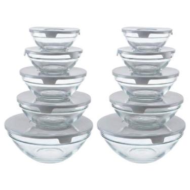 Imagem de Jogo de Potes em Vidro Redondo com Tampa 10 peças Cinza - Vista Home