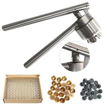 Imagem de Máquina de vedação manual de frasco de 20 mm YaeTek com 100 peças de frascos + tampas + tampas, pinças médicas/mamadeiras ferramenta de crimpagem/antibióticos máquina de cortar garrafa/máquina de bater à mão