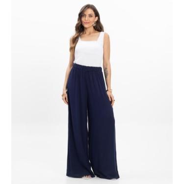 Imagem de Calça Feminina Pantalona Lisa Select Azul, GG, Azul