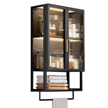 Imagem de Armário de banheiro montado na parede, armazenamento que economiza espaço com barra de toalha, 2 portas sobre vaso sanitário, ideal para pequenos espaços no banheiro, lavanderia, sala de estar, fácil